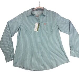 Cinch Button Down Shirt Womens XL Aqua White NWT Tencel Striped Western Cowgirl
